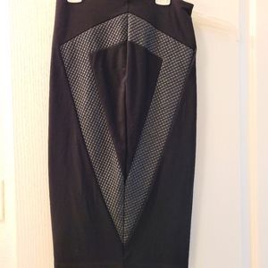Bebe long black pencil skirt with leather detail